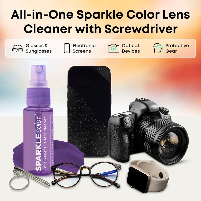 OPTIPAK Sparkle Anti-Reflective Safe Lens Cleaner & Repair Kit – (2) 1oz Glasses Cleaner Spray, (2) Microfiber Cloth & Keychain Screwdriver for Eyeglasses, Sunglasses, Lenses & Screens (5 Piece Set) - Image 2